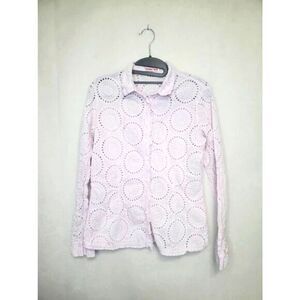 Johnny Was Slim Fit Cotton Eyelet Ruffle Pale Lavender Pearl Button Up Shirt